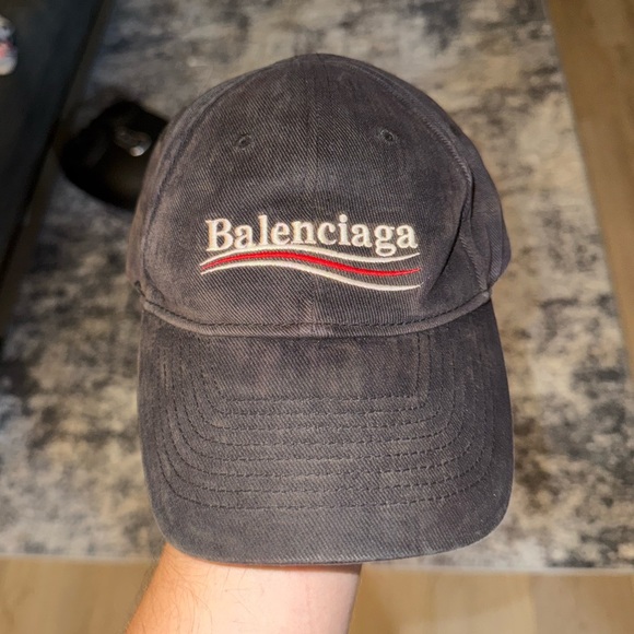 Balenciaga Campaign Political Logo Faded Grey Destroyed Denim Baseball Hat - Picture 1 of 7